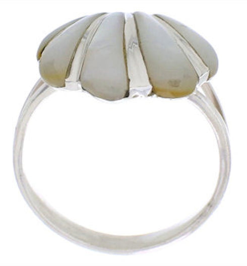Sterling Silver Mother Of Pearl Seashell Ring Size 7-3/4 FX22306